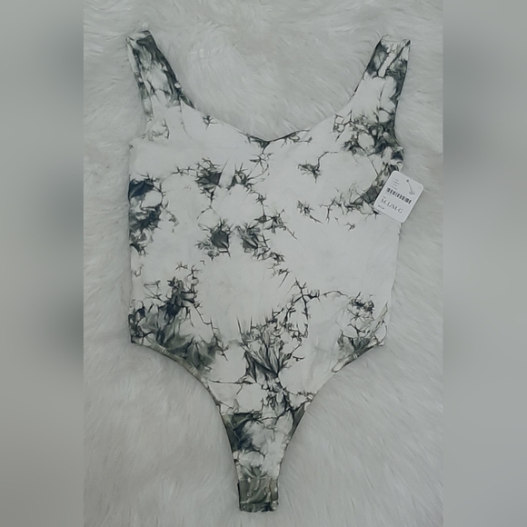 NWT Free People Intimately Clean Lines Dark Green Tie-Dye Bodysuit - Picture 3 of 8
